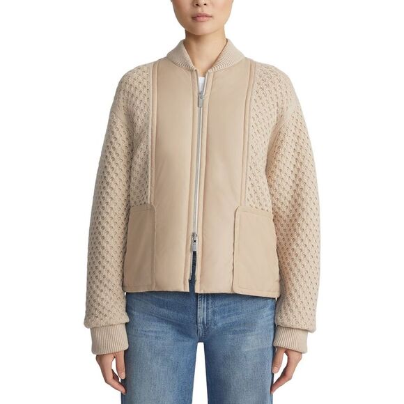 Lafayette 148 New York WomensReversible Knit Bomber Tan